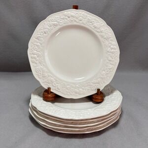 Crown Ducal Florentine White Salad Plates Embossed Scalloped Set Of 6 Vintage